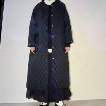 Libra 블랙 퀼팅 롱 코트 F 사이즈