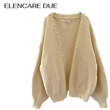 ELENCARE DUE 긴팔 니트 가디건 펄 고급스러운 겉옷