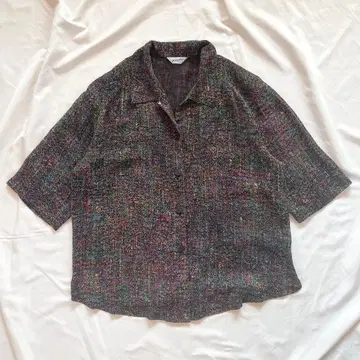 fascination 멀티 컬러 트위드풍 반팔 셔츠 블라우스