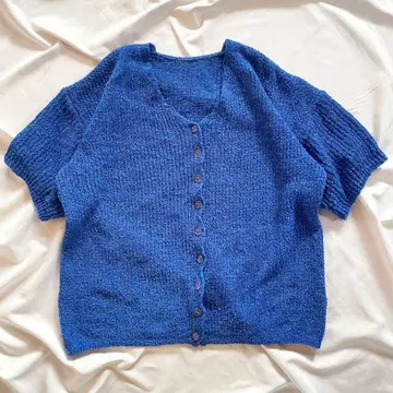 블루 반팔 니트 가디건 앞 버튼 니트 루즈핏 심플 무지