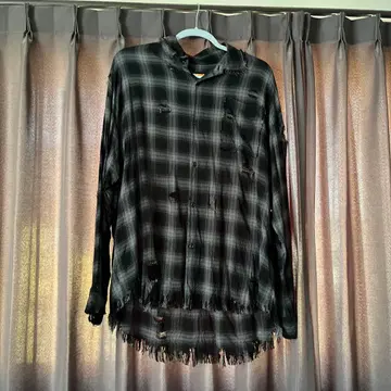 HARE BIG 데미지 체크 셔츠 블라우스 빈티지