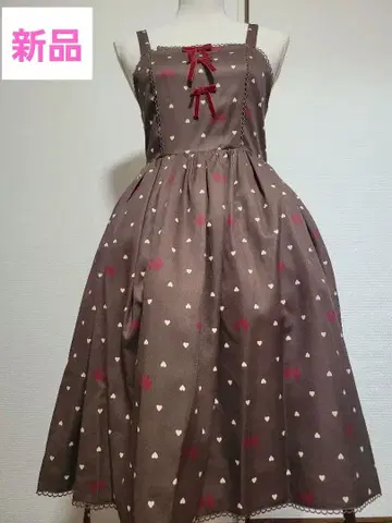 axes femme kawaii 하트 도트 점프 스커트 브라운