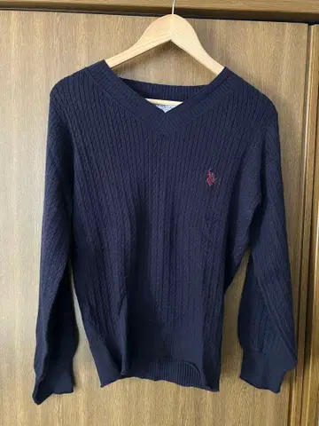 U.S. POLO ASSN. 네이비 케이블 니트 V넥 스웨터