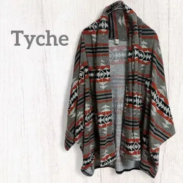 Tyche 기하학 패턴 배색 가디건 돌먼 슬리브 아우터