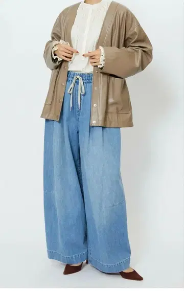 피에릭 데님 코쿤 실루엣 와이드 팬츠