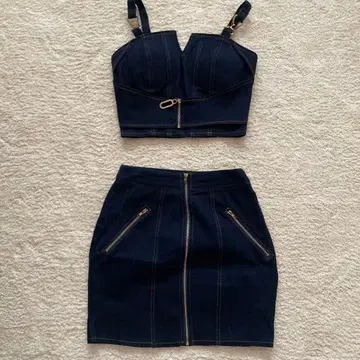 데님 크롭 탑 & 스커트 세트