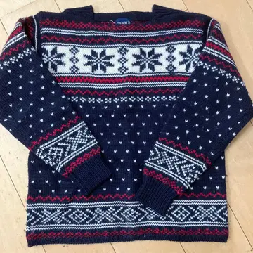 BEAMS 노르딕 무늬 스웨터 네이비