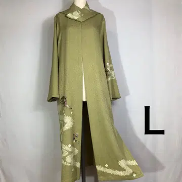 o. 기모노 리메이크 순수 실크 츠케사게 롱 자켓 L 사이즈 스카프 포함