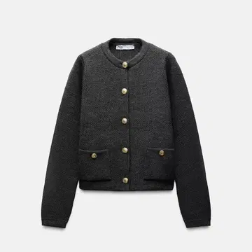 ZARA 골드 버튼 니트 가디건 미디엄 그레이
