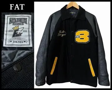 명작 FAT 소매 가죽 코듀로이 자수 와펜 레터드 바시티 자켓 블랙
