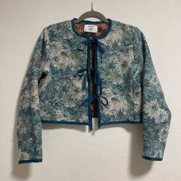 jouetie 프론트 리본 고블랑 자켓 블루 꽃무늬 자수