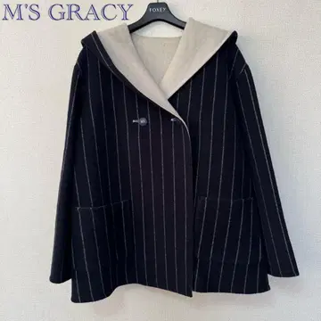 M'S GRACY 후드 부착 울 코트 리버서블 네이비 x 화이트 38