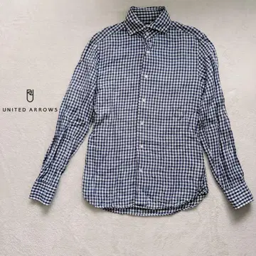 유나이티드 애로우즈 네이비 깅엄 체크 린넨 셔츠 S 슬림 핏