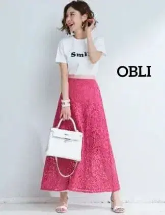 새상품 OBLI 오블리 레이스 스커트 [ 푸샤 핑크 ]