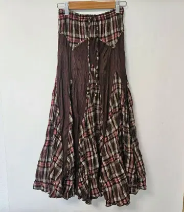 프라이멀/Primal 주름 가공 플리츠 절개 롱 스커트 [ F ] 체크