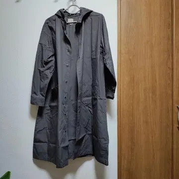 그레이 롱 코트 후드 부착