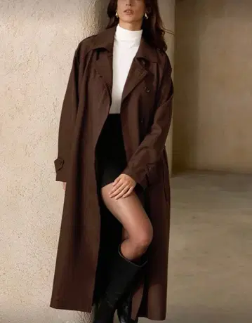 브라운 롱 코트 벨트 포함 트렌치 스타일