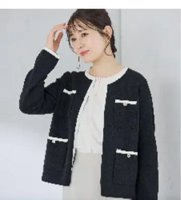 AOKI MeWork 배색 노카라 자켓 블랙 포켓 부착