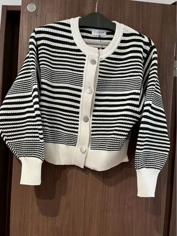 스트라이프 벌룬 슬리브 가디건