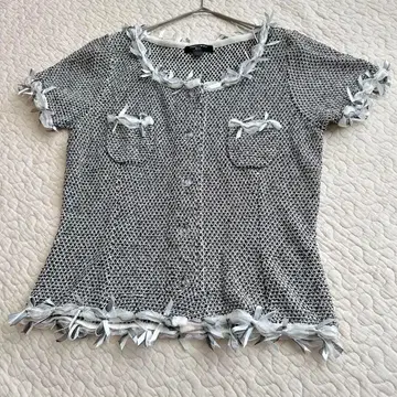 잔도마르스 리본 메쉬 반팔 썸머 가디건 M 블라우스 a1628