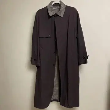 다크 브라운 롱 코트 체크 옷깃