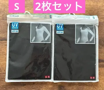 유니클로 UNIQLO 에어리즘 UV컷 U넥T 칠부 소매 S 블랙