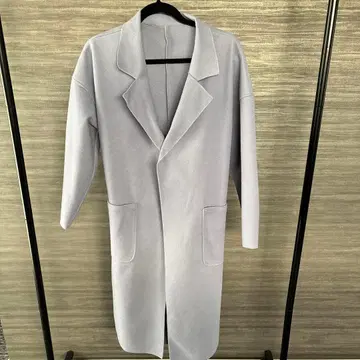 라이트 블루 롱 코트 허리 리본 포함