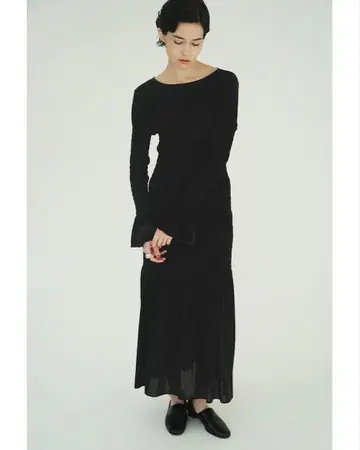 CLANE 셔링 롱 원피스 블랙