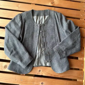 울 100% 고급 심플 그레이 노카라 자켓 울