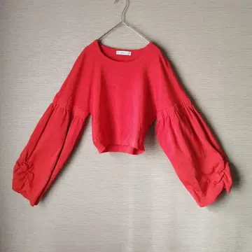 ZARA KNIT 레드 볼륨 슬리브 크롭 니트