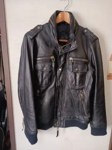 블랙 가죽 라이더 자켓