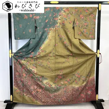 호몬기 선명한 꽃무늬 금채 염 나누기 로코차색 톨 사이즈 K-3980