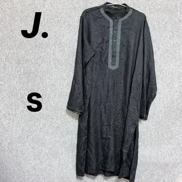 수입 구제 의류 [ J. ] 레귤러 핏 블랙 셔츠 원피스 민족 의상 S