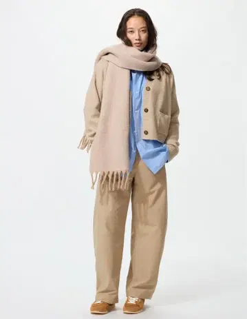 UNIQLO 저지 배럴 레그 팬츠 베이지 S