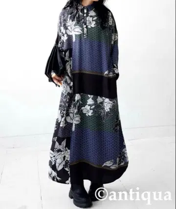 안티카 레트로 배색 셔츠 원피스 새상품급