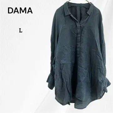 다마 컬렉션 린넨 긴팔 셔츠 블라우스 L 블랙 린넨 100%