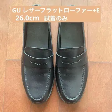 GU 레더 플랫 로퍼+E 블랙 레더 로퍼