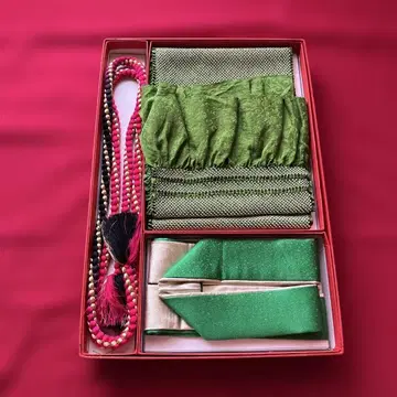 그린 컬러 오비 장식 천, 허리띠, 옷깃 세트