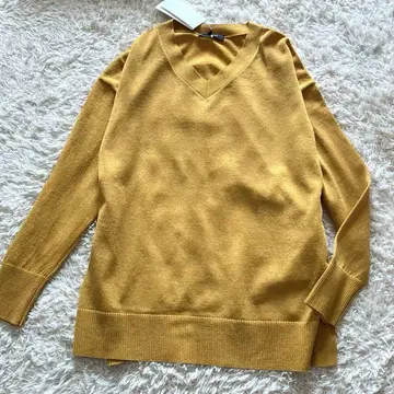 택 포함 언타이틀 V넥 긴팔 니트 스웨터 머스타드 옐로우 컬러 M