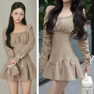 Darich 스퀘어넥 개더 미니 원피스 (BEG Free)