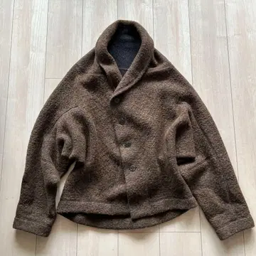 요건 레일 압축 울 브라운 숄카라 코트