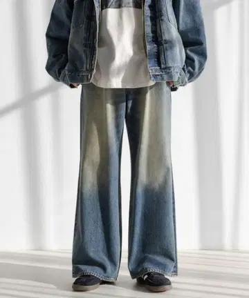 RAGEBLUE 빈티지 와이드 배기 데님 플레어 팬츠 블루