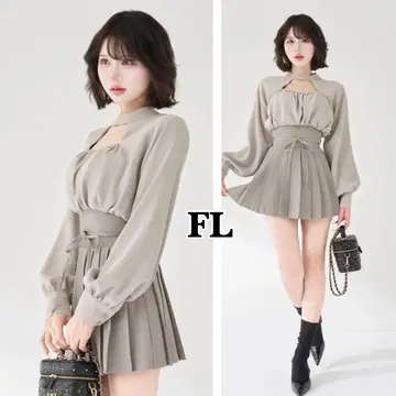 Darich 도킹 코르셋 플리츠 미니 원피스 (GRY FL 사이즈)