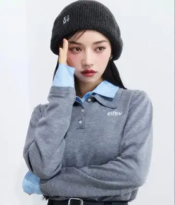eimy istoire 더블 컬러 디자인 니트 그레이