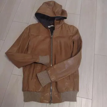 discute 후드 부착 가죽 자켓 브라운