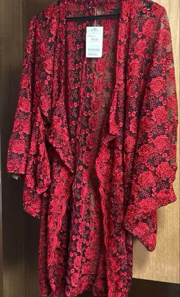 레이스 가디건 빨간색과 블랙 M 사이즈