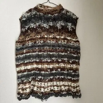 손뜨개질 슬리브리스 니트 브라운 그레이 화이트