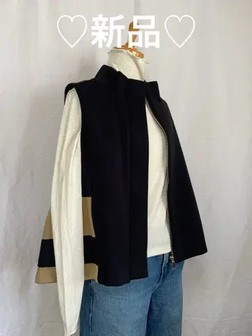 새상품 본딩 노카라 베스트 블랙 베이지