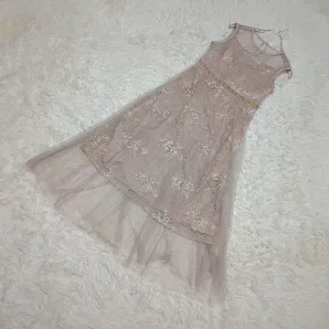 아사쿠라 튤 드레스 꽃무늬 자수 펄 비쥬 슬리브리스 시어 38