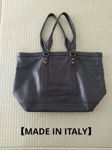 MADE IN ITALY 가죽 블랙 토트백